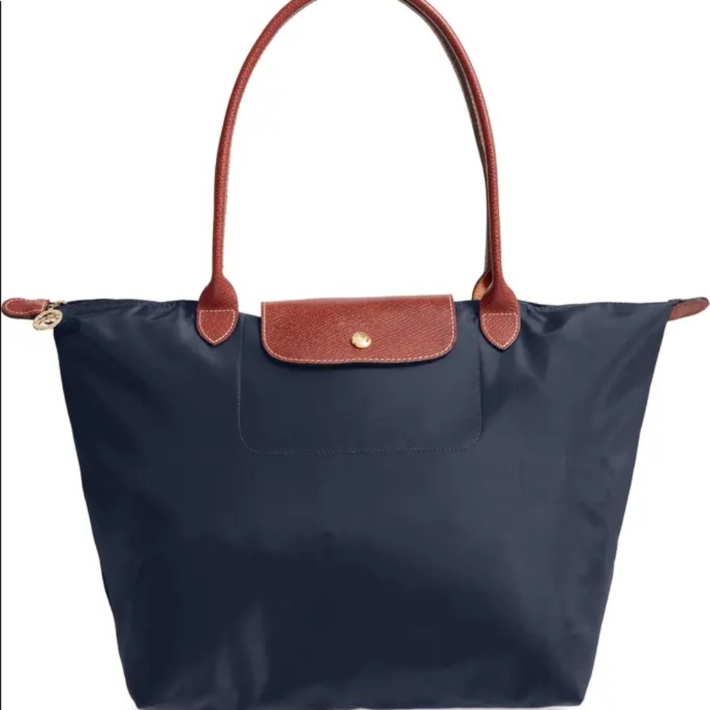 Navy Long Champ Le Pliage Tote (large)